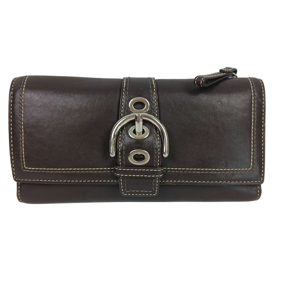 Coach VTG Y2K Soho Dark Brown Leather Buckle Wallet Checkbook Silver Hardware480 - Picture 2 of 8